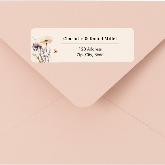 Étiquette Wildflowers ivory purple return address