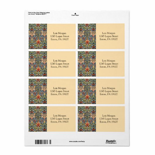 Étiquette William Morris (Feuille entière)