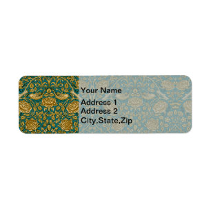 Étiquette William Morris Motif Rose Tudor Bleu Doré