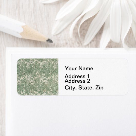 Étiquette William Morris tulip fond textile vert (En situation)