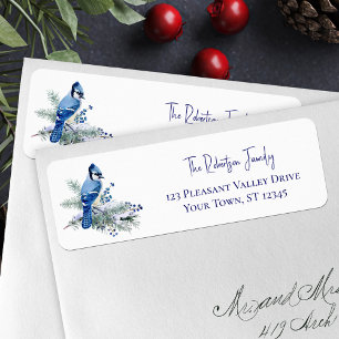 Étiquette Winter Blue Jay Christmas Return Adresse