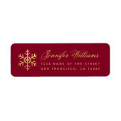 Étiquette Winter Faux Gold Snowflake Elegant Script Burgundy (Devant)