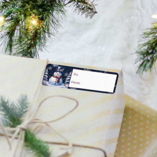 Étiquette Winter Forest Snowman cadeau de Noël à et de