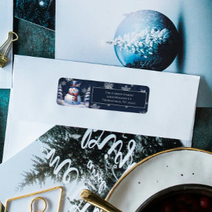 Étiquette Winter Forest Snowman Christmas Return Adresse