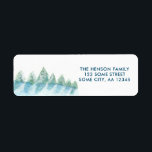 Étiquette Winter Forest Waterton Christmas Return Adresse<br><div class="desc">Paisible Forêt d'hiver Aquarelle Noël Vacances Adresse de retour Label. Aquarelle des arbres en hiver,  forêt d'hiver avec neige aux couleurs bleu et vert. L'aménagement est calme et paisible. Customisez l'adresse.</div>