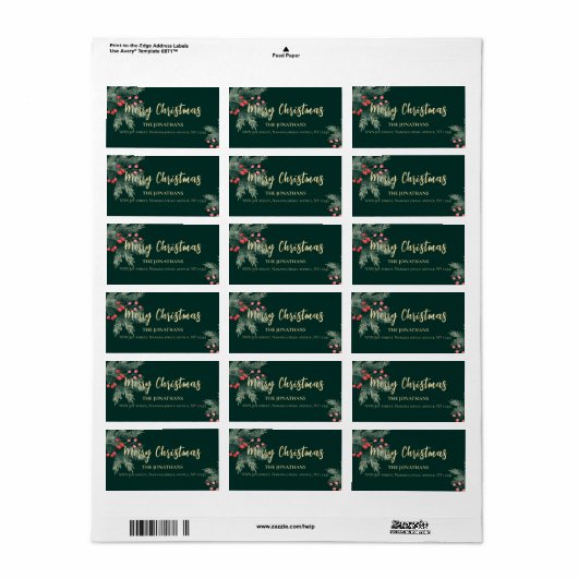 Étiquette Winter Greenery Christmas Elegant Return Address (Feuille entière)