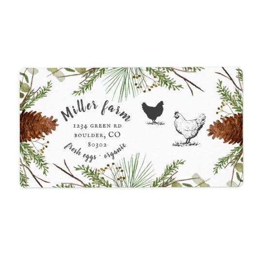 Étiquette winter greenery rustic script Egg Carton Label (Devant)