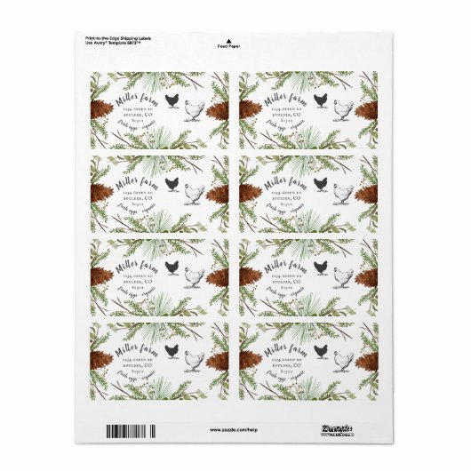 Étiquette winter greenery rustic script Egg Carton Label (Feuille entière)