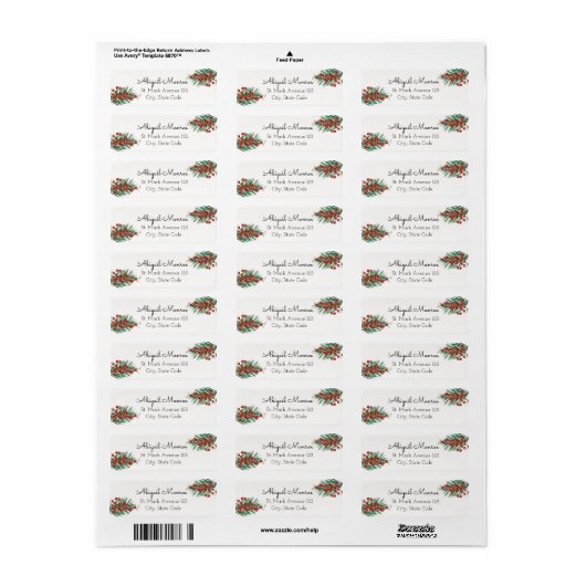 Étiquette Winter Rowan Berries Christmas Return Adresse (Feuille entière)