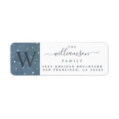 Étiquette Winter Snowfall Dark Blue Monogram Adresse de reto (Devant)