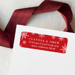 Étiquette Winter Snowfall Return Address Label | Red<br><div class="desc">Simple and elegant with a festive snowflake overlay at the edges,  our wintry return address labels feature modern typography in crisp white on a holiday red background. Perfect for all your winter holiday cards and correspondence. Designed to coordinate with our Merrily Ever After collection.</div>