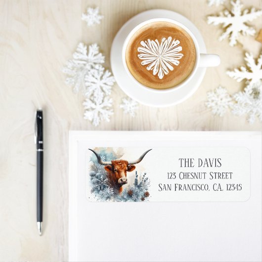 Étiquette Winter Vibes Texas Longhorn - Adresse de retour