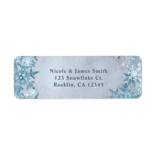 Étiquette Winter Wonderland Snowflakes Blue Sparkle Elegant (Devant)