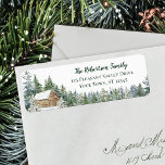 Étiquette Winter Woodland Cabine Christmas Return Adresse<br><div class="desc">Cette confortable étiquette d'adresse de retour de Noël hiver présente une aquarelle paysage boisé rustique avec un cabine niché dans les bois couverts de neige. Veuillez consulter la collection pour une variété de produits correspondants.</div>