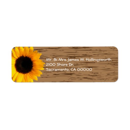 Étiquette Wood Grain and Sunflower Adresse de retour personn (Devant)