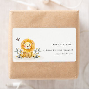 Étiquette Woodland Baby Lion Foliage Aquarelle Kids Adresse