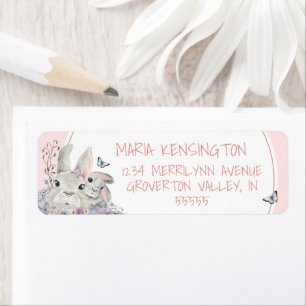 Étiquette Woodland Bunnies Floral Pink Girl Baby Shower