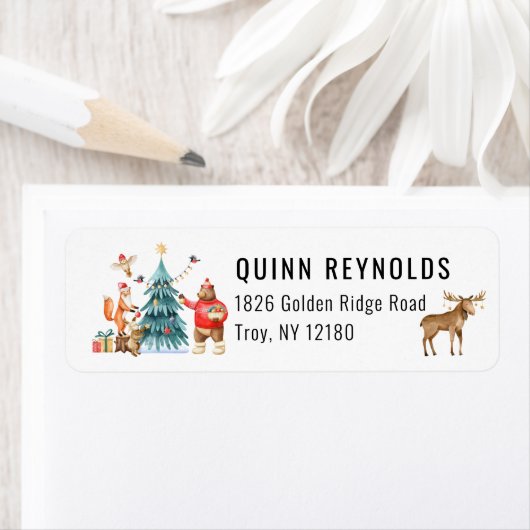 Étiquette Woodland Friends Fête de Noël d'hiver (En situation)