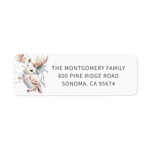 Étiquette Woodland Owl Christmas Return Adresse (Devant)