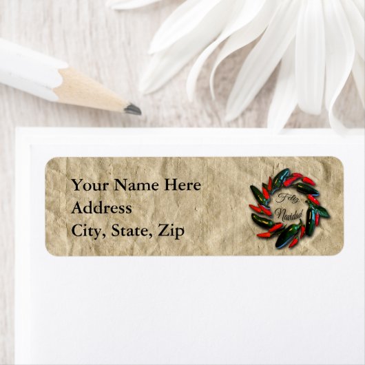 Étiquette Wreath Pepper Sud-Ouest Feliz Navidad (En situation)