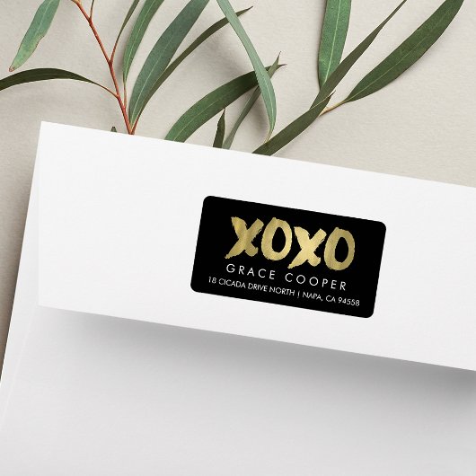Étiquette XOXO Faux Gold & Black Modern Chic Adresse de reto