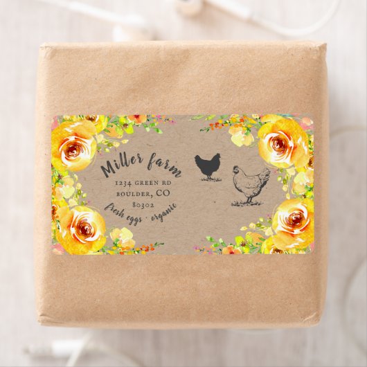 Étiquette yellow floral rustic script Egg Carton Label (En situation)