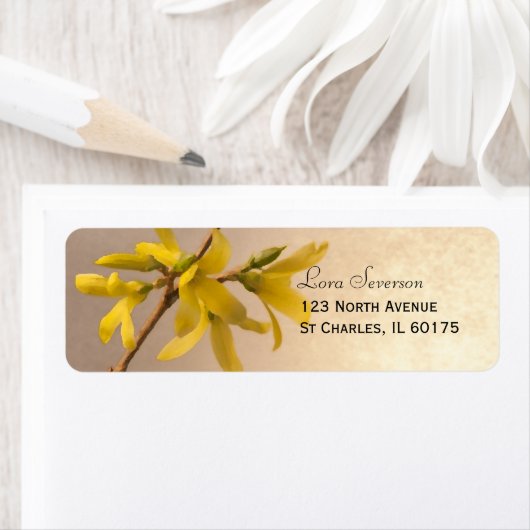 Étiquette Yellow Spring Forsythia Flowers Adresse de retour (En situation)