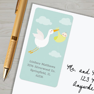 Étiquette Yellow Stork Bundle Baby shower Adresse de retour