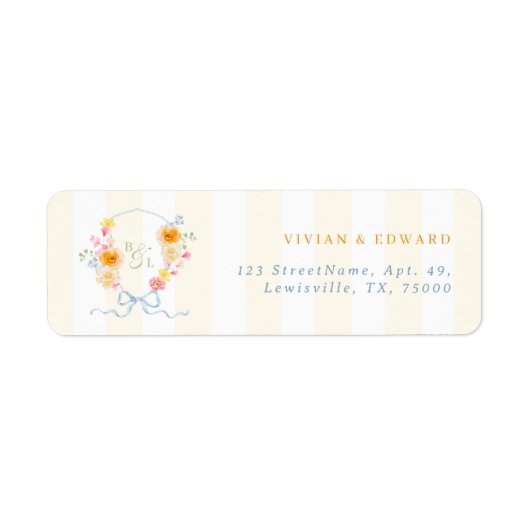 Étiquette Yellow Stripes Crest Spring Wedding Return Address (Devant)