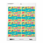 Étiquette Yellow Turquoise Modern Pasley Pattern Monogram (Feuille entière)