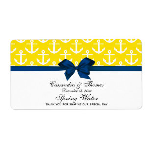 Étiquette Yellow, White Anchors Navy Bow Party Water Label
