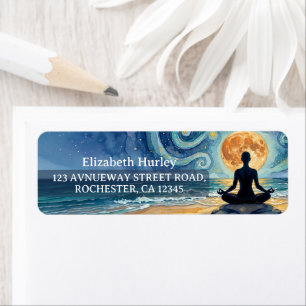 Étiquette Yoga Méditation Ciel Nocturne Étoilé Lune Océan Pl