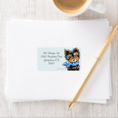 Étiquette Yorkie Puppy Blue Scarf Fancy (En situation)