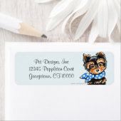 Étiquette Yorkie Puppy Blue Scarf Fancy (En situation)