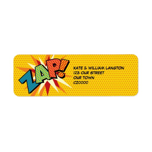 Étiquette ZAP Fun Retro Comic Book Pop Art Adresse (Devant)