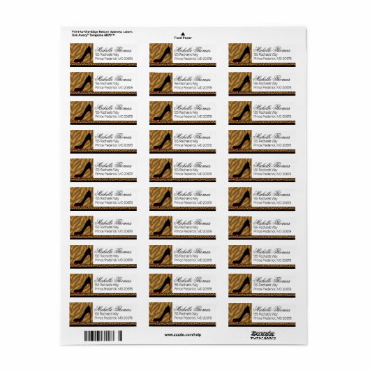 Étiquette Zebra Leopard Stiletto (Feuille entière)