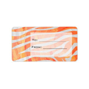 Étiquette Zebra Monogram orange et blanc