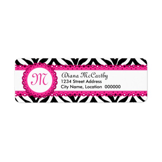 Étiquette Zebra Print & Hot Pink Lace Monogramme (Devant)