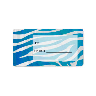 Étiquette Zèbre bleu et blanc avec Monogramme