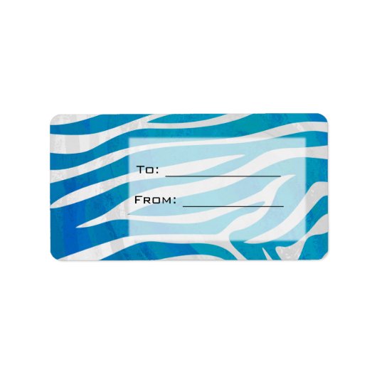 Étiquette Zèbre bleu et blanc avec Monogramme (Devant)
