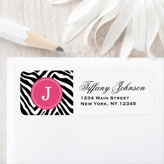 Étiquette Zèbre rose noir et chaud Imprimer Monogramme perso (En situation)