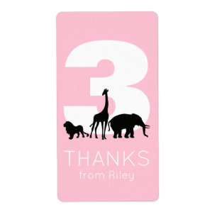 Étiquette Zoo anniversaire fête rose merci autocollants