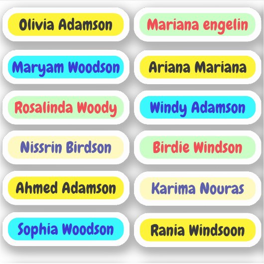 étiquettes 12 ID étanche longue | Stickers de nom (Devant)