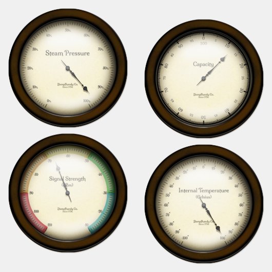 Étiquettes 4 Compteurs industriels Steampunk Cosplay & Décora (Groupe)