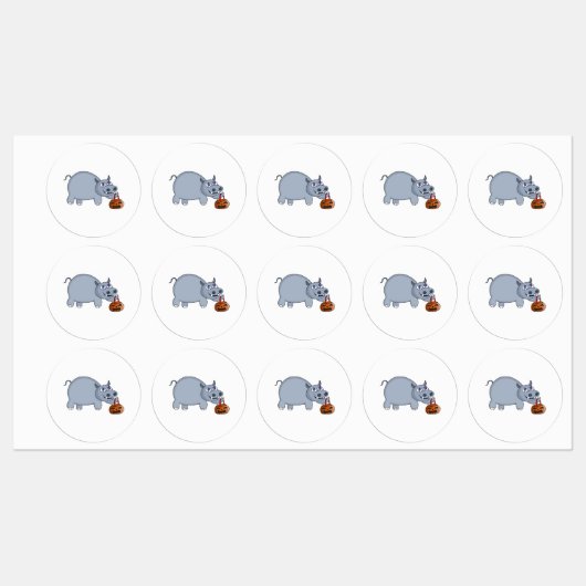 Étiquettes A Hippo with a Pumpkin Bag (Feuille)