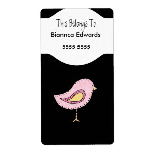Étiquettes Ados Enfants Rose Oiseau Livre Plaque C