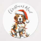 Étiquettes Amusant Beagle moderne lumière de Noël mignonne (Design 2)