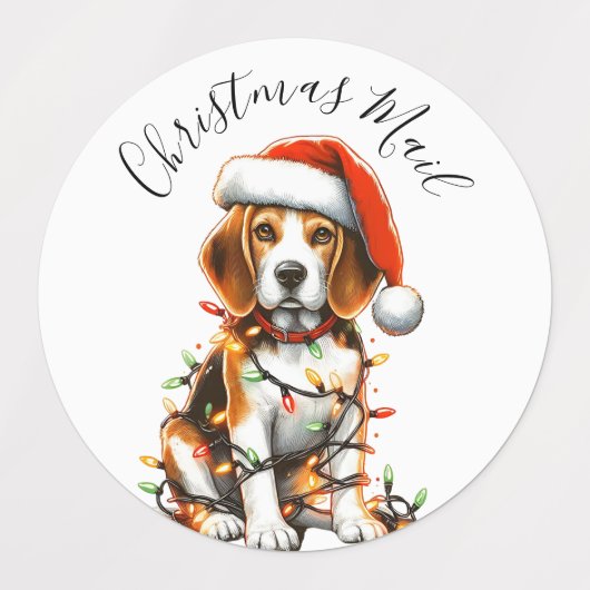 Étiquettes Amusant Beagle moderne lumière de Noël mignonne (Design 2)