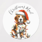 Étiquettes Amusant Beagle moderne lumière de Noël mignonne (Design 1)