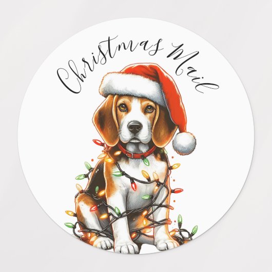 Étiquettes Amusant Beagle moderne lumière de Noël mignonne (Design 1)